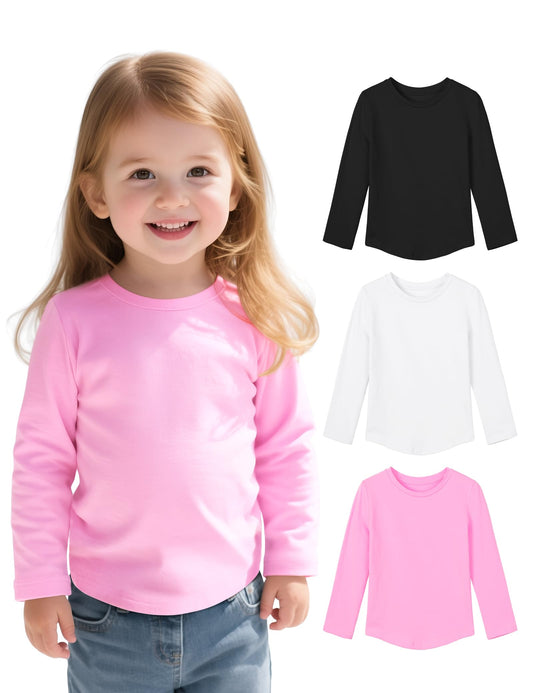 3-Pack Toddler Girls Long Sleeve Cotton Crewneck Tees