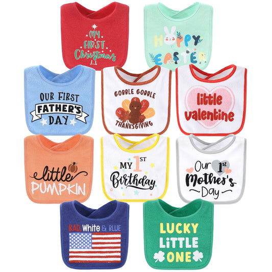 Baby Terry Bibs 10 Pack Soft Cotton Absorbent Set