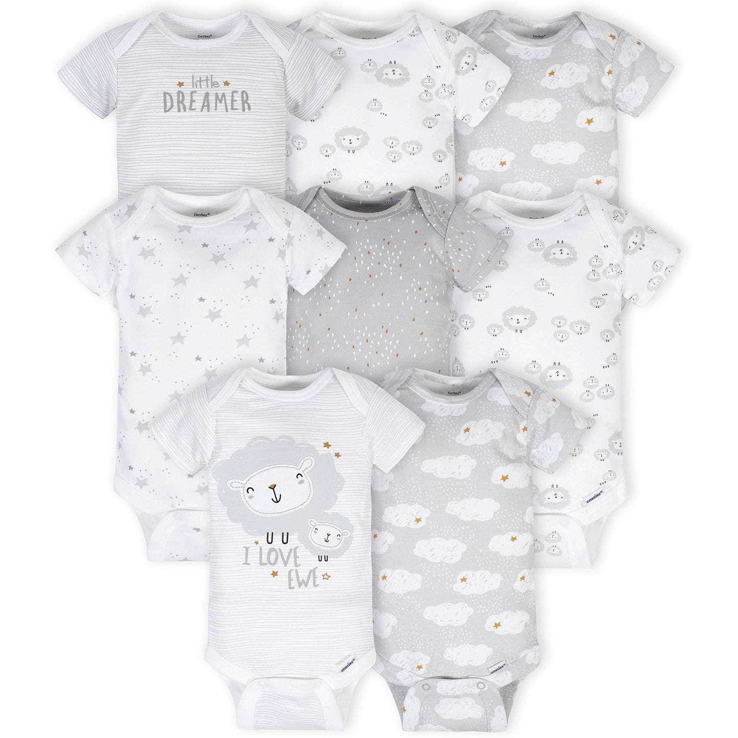 Gerber Unisex-Baby 8-pack Short Sleeve Onesies Bodysuits