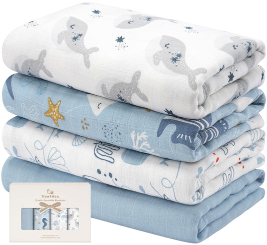 4 Pack Muslin Swaddle Blankets Soft Breathable